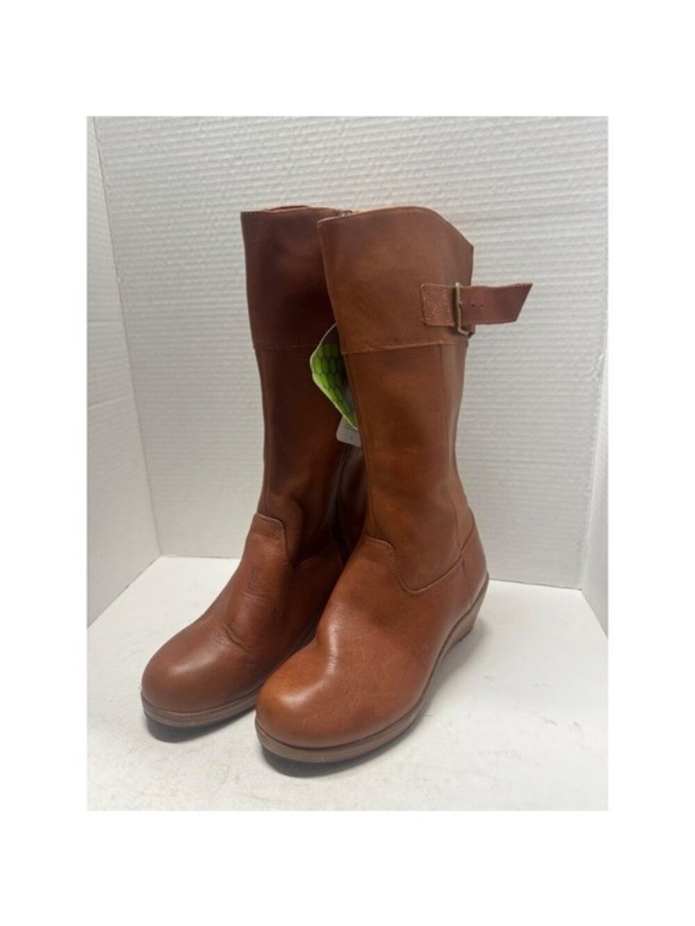 Crocs A-Leigh Leather Boot W Cinnamon Walnut Wedge Tall Buckle 14783 Womens 6